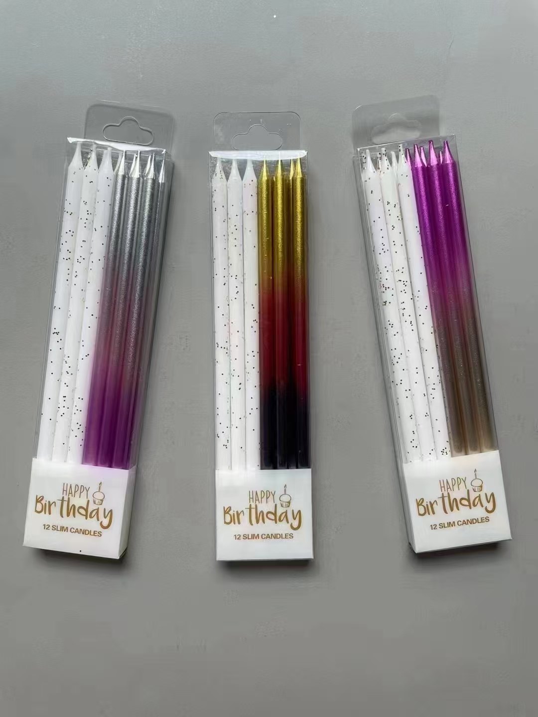 12-Piece Slim Two-Tone Gradient Metallic Straight Birthday Candles