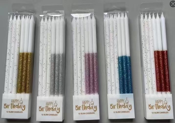 12-Piece Slim Two-Tone Metallic Glitter Straight Birthday Candles
