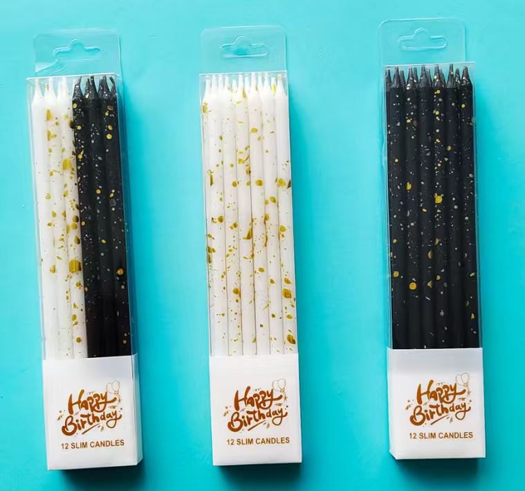 12-Piece Gold Foil Speckle Slim Birthday Candles